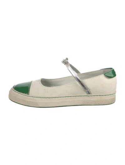 Pre-owned Frances Valentine Canvas Striped Mary Jane Flats In Neutrals
