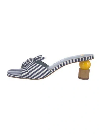 Pre-owned Frances Valentine Canvas Striped Slides In Blue