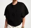 FRANCES VALENTINE CARNEGIE SHRUG WITH FLORAL BUTTONS IN BLACK