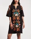 Frances Valentine Charming Botanical Bash With Embroidery Caftan Mini Dress In Black Multi In Multi