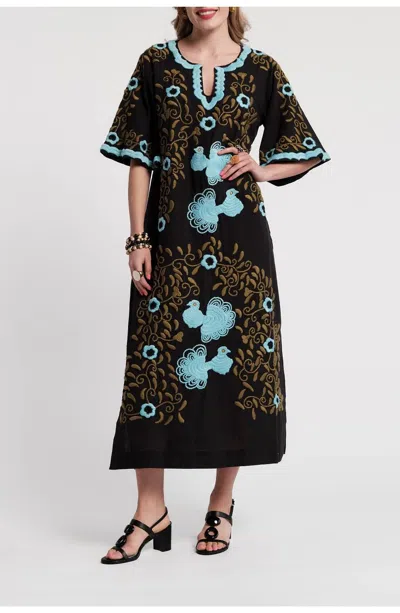 Frances Valentine Charming Caftan In Light Blue And Black In Multi