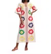 Frances Valentine Charming Caftan Maxi Fireflower Dress In White