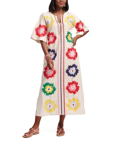 Frances Valentine Charming Caftan Maxi Fireflower Dress In Neutral