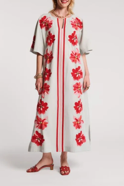 Frances Valentine Charming Caftan Maxi Georgia Embroidery In Multi