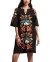 Frances Valentine Charming Caftan Mini Botanical Bash In Black/multi