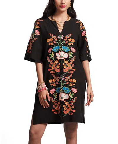 Frances Valentine Charming Caftan Mini Botanical Bash In Black/multi