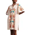 Frances Valentine Charming Mini Caftan Dress In Botanical Bash Embroidery Oyster In Oyster/multi