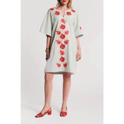 Frances Valentine Charming Caftan Mini Georgia Embroidery In Gray