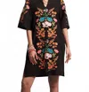 Frances Valentine Charming Botanical Bash With Embroidery Caftan Mini Dress In Black Multi In Black