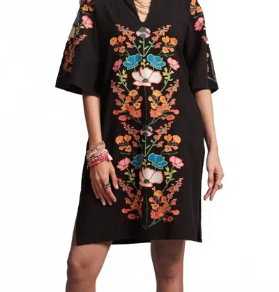 FRANCES VALENTINE CHARMING CAFTAN MINI IN BLACK BOTANICAL BASH