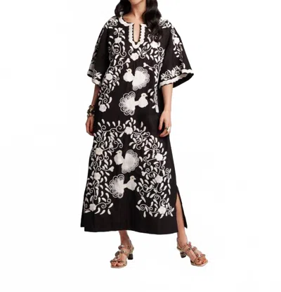 FRANCES VALENTINE CHARMING CAFTAN PEACOCK EMBROIDERY IN BLACK/MULTI