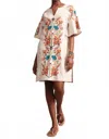 Frances Valentine Charming Mini Caftan Dress In Botanical Bash Embroidery Oyster In Multi