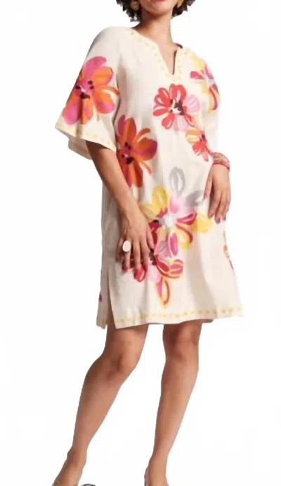 Frances Valentine Charming Mini Caftan In Floral In Red