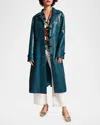 Frances Valentine Chelsea Tie-waist Faux Leather Trench Coat In Teal Blue