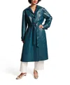 Frances Valentine Chelsea Tie-waist Faux Leather Trench Coat In Teal Blue