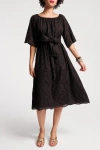 Frances Valentine Coco Midi Dress Eyelet Cotton Poplin In Black