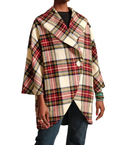 Frances Valentine Cocoon Christmas Plaid Coat In Red/green In Beige