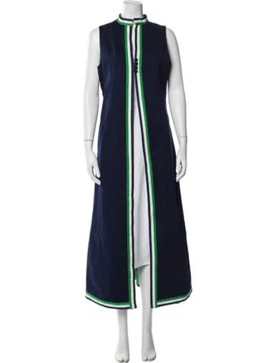 Pre-owned Frances Valentine Colorblock Pattern Coat In Blue