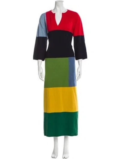 Pre-owned Frances Valentine Colorblock Pattern Long Dress In Green