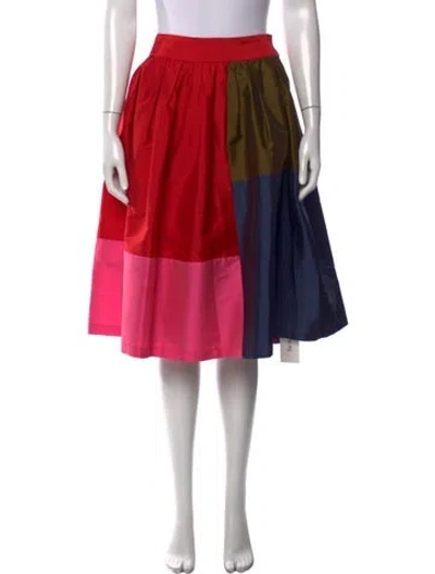 Pre-owned Frances Valentine Colorblock Pattern Midi Length Skirt In Blue/green/pink