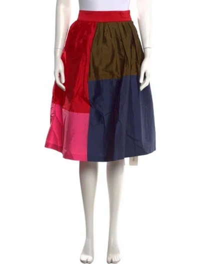 Pre-owned Frances Valentine Colorblock Pattern Midi Length Skirt W/ Tags In Blue/pink