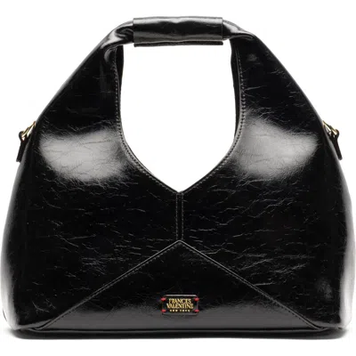 Frances Valentine Crescent Crinkled Leather Tote In Black