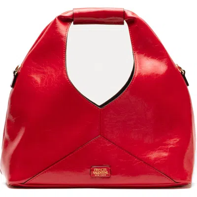 Frances Valentine Crescent Crinkled Leather Tote In Red
