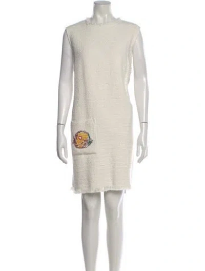 Pre-owned Frances Valentine Crew Neck Knee-length Dress In White