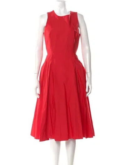 Pre-owned Frances Valentine Crew Neck Midi Length Dress In Red