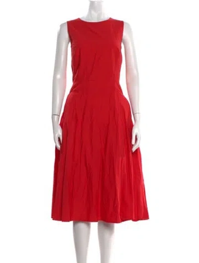 Pre-owned Frances Valentine Crew Neck Midi Length Dress In Red