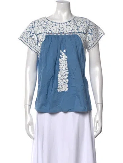 Pre-owned Frances Valentine Crew Neck Short Sleeve Blouse In Blue