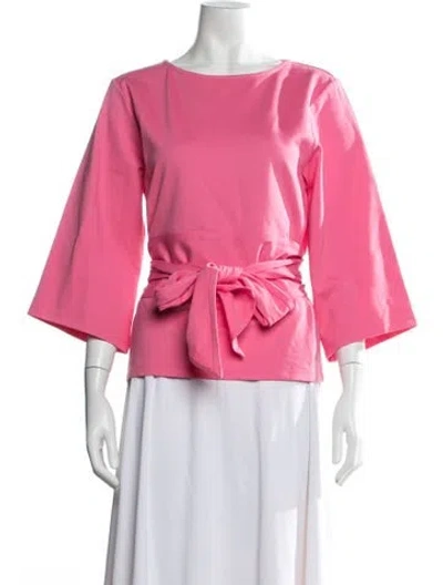 Pre-owned Frances Valentine Crew Neck Three-quarter Sleeve Top In Pink