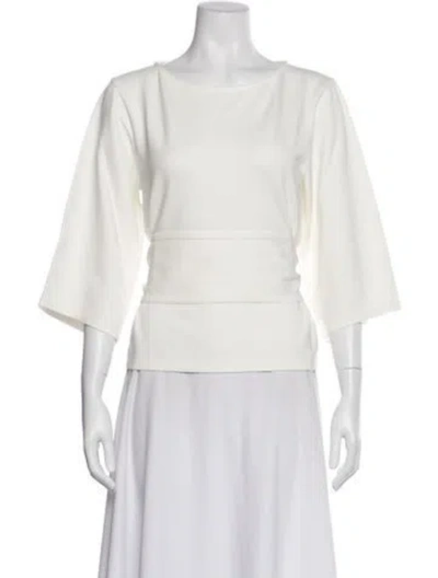 Pre-owned Frances Valentine Crew Neck Three-quarter Sleeve Top In White