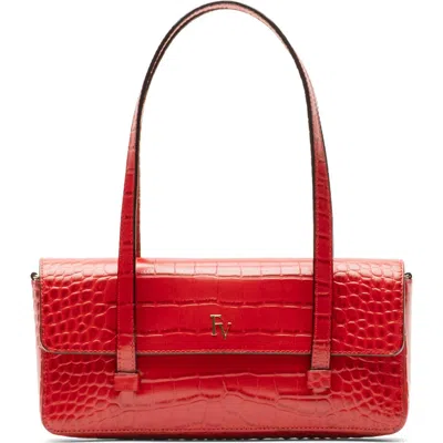 Frances Valentine Croc Embossed Leather Slim Tote In Red