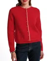 Frances Valentine Darling Cardigan Colorblock Piping In Red