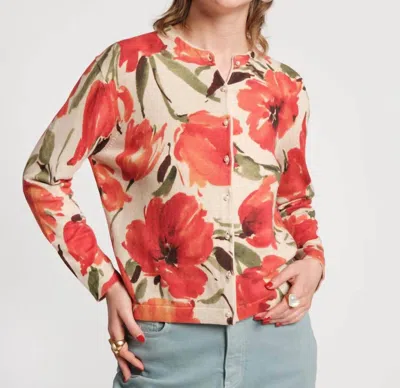 Frances Valentine Darling Cardigan In Oyster/fire Orange In Multi