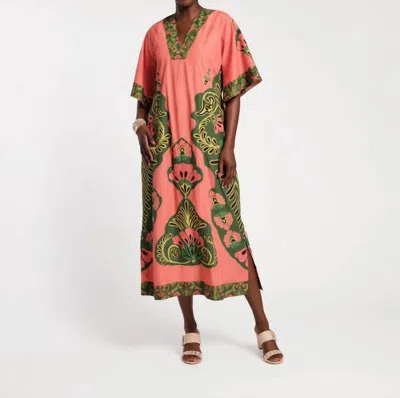 Frances Valentine Delightful Embroidered Floral-print Midi Dress In Pink