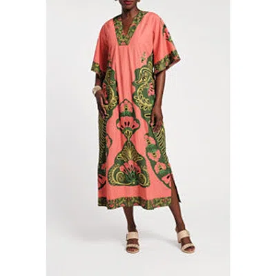 Frances Valentine Delightful Embroidered Floral-print Midi Dress In Pink