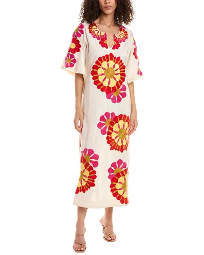 Frances Valentine Delightful Linen-blend Caftan In Oyster Multi