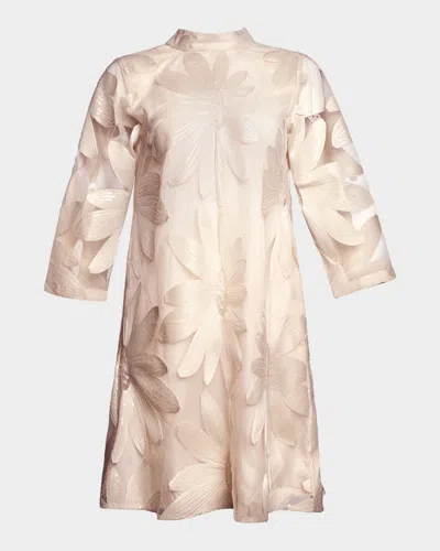 Frances Valentine Diplomat Floral Sequin Mock-neck Mini Dress In Nude