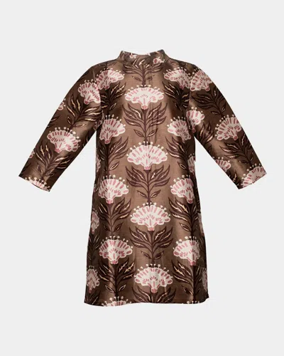 Frances Valentine Diplomat Floral-print Mini Shift Dress In Olive/mult