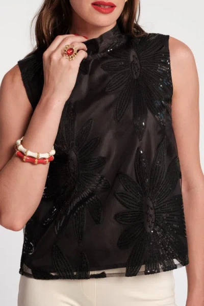Frances Valentine Diplomat Top Sequin Floral In Black