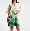 Frances Valentine Dreamy Caftan Mini Dress In Grass Is Greener In Multi