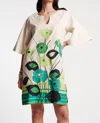 Frances Valentine Dreamy Caftan Mini Dress In Grass Is Greener In Multi