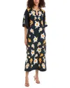 Frances Valentine Dreamy Floral-embroidered Elbow-sleeve Dress In Multi