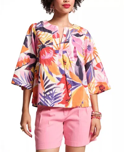 Frances Valentine Easy Cotton Poplin Top In Pink/multi