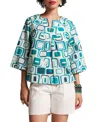 Frances Valentine Easy Top Print Cotton Poplin In Blue/multi
