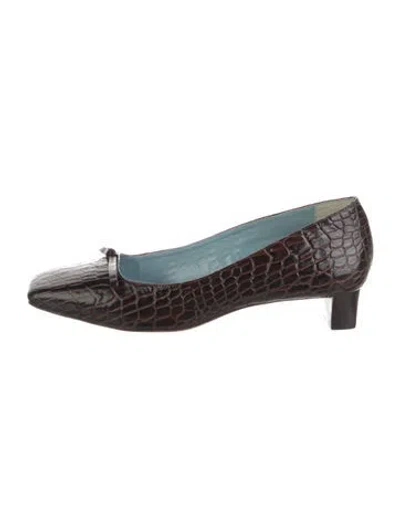 Pre-owned Frances Valentine Embossed Leather Printed Pumps In Brown