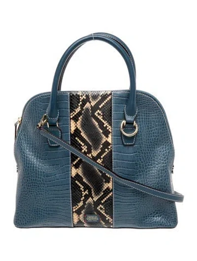 Pre-owned Frances Valentine Embossed Leather Top Handle Bag In Blue
