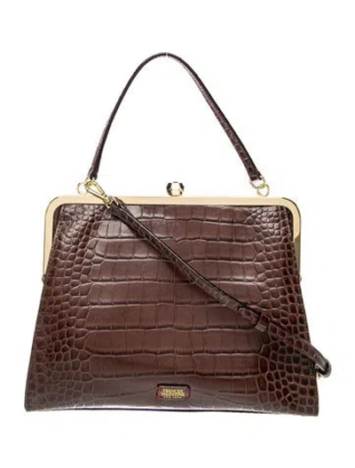 Pre-owned Frances Valentine Embossed Leather Top Handle Bag In Brown